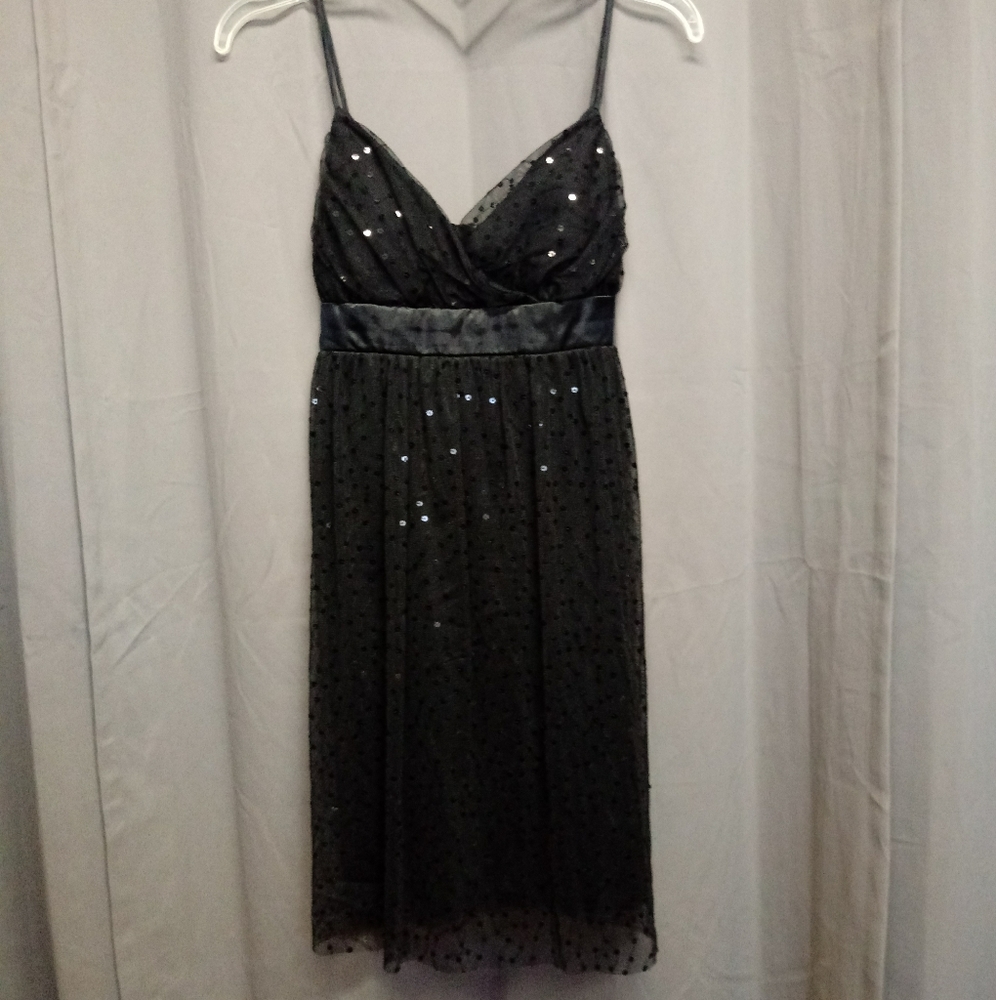Spaghetti strapped short black dress